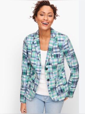 Talbots Madras Plaid Patchwork Jacket Blazer Size 12